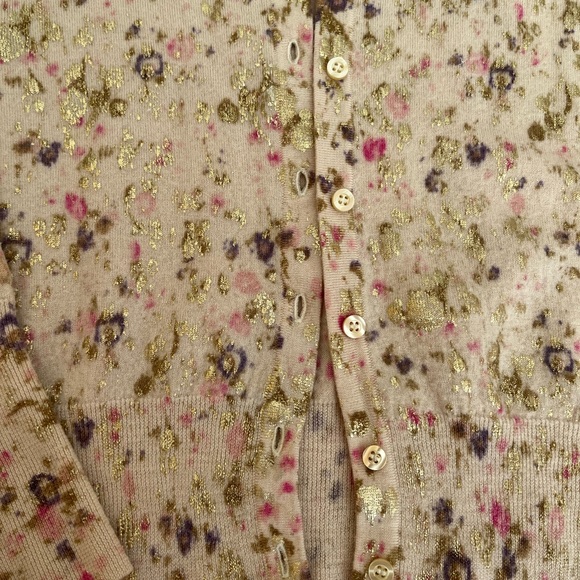J. Crew Floral Patterned Cardigan Gold Embellished - Picture 4 of 6